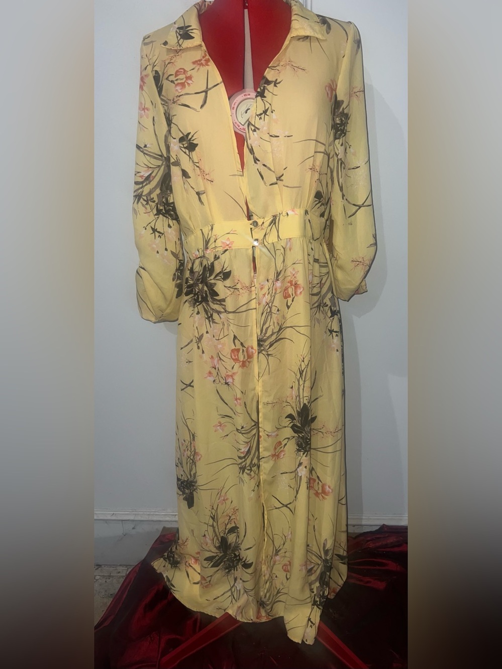 NWT Haute Project Party Over Dress Floral Yellow kimino Duster size Large